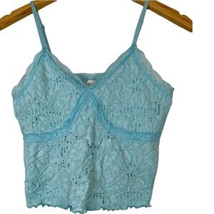 Kohls Adjustable Light Blue Strap Lace Babydoll Stretch Vintage Tank Top Large